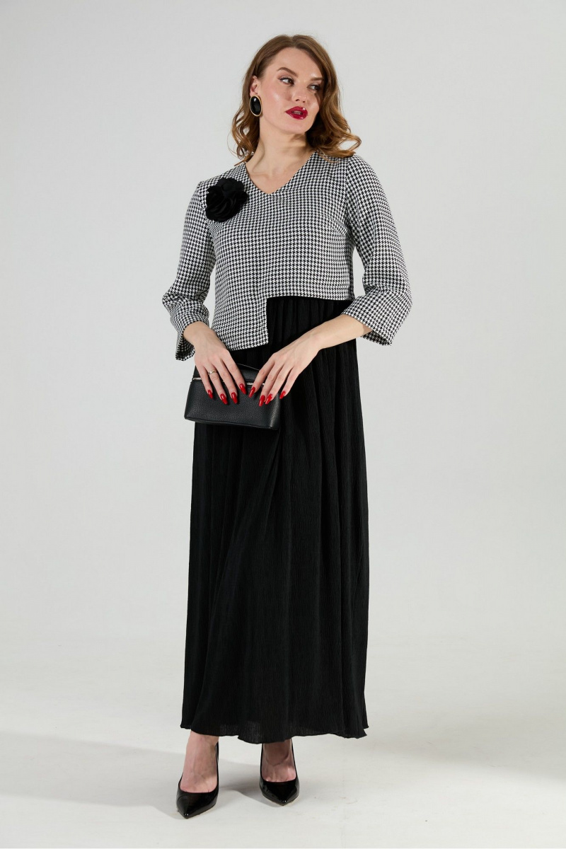 Платья NikVa 377-4 чёрно-белая гус лапка и чёрный