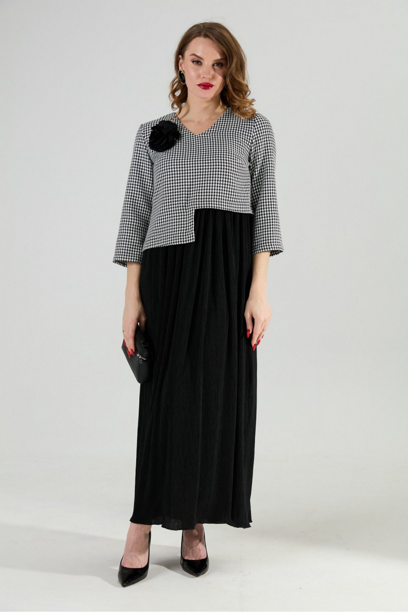 Платья NikVa 377-4 чёрно-белая гус лапка и чёрный