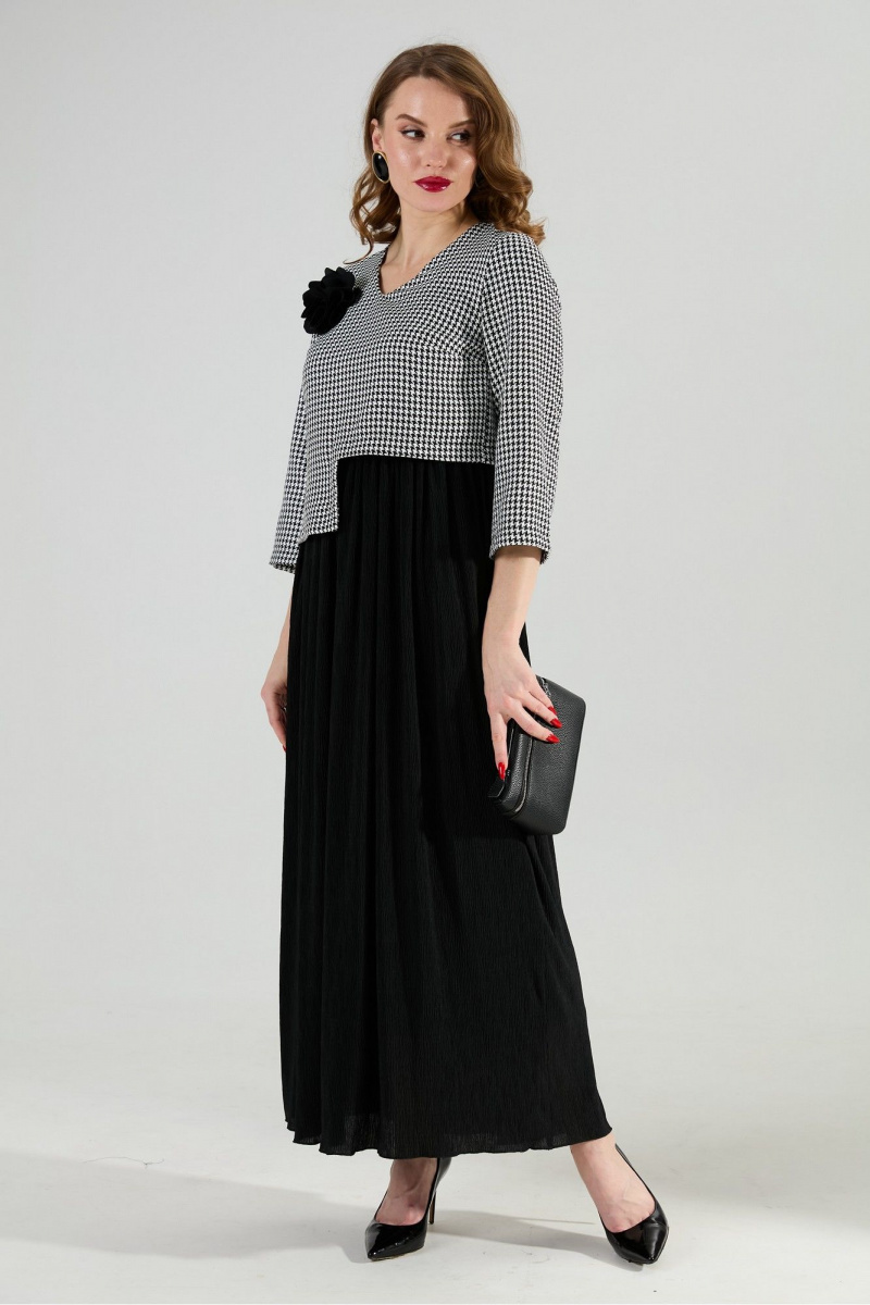 Платья NikVa 377-4 чёрно-белая гус лапка и чёрный