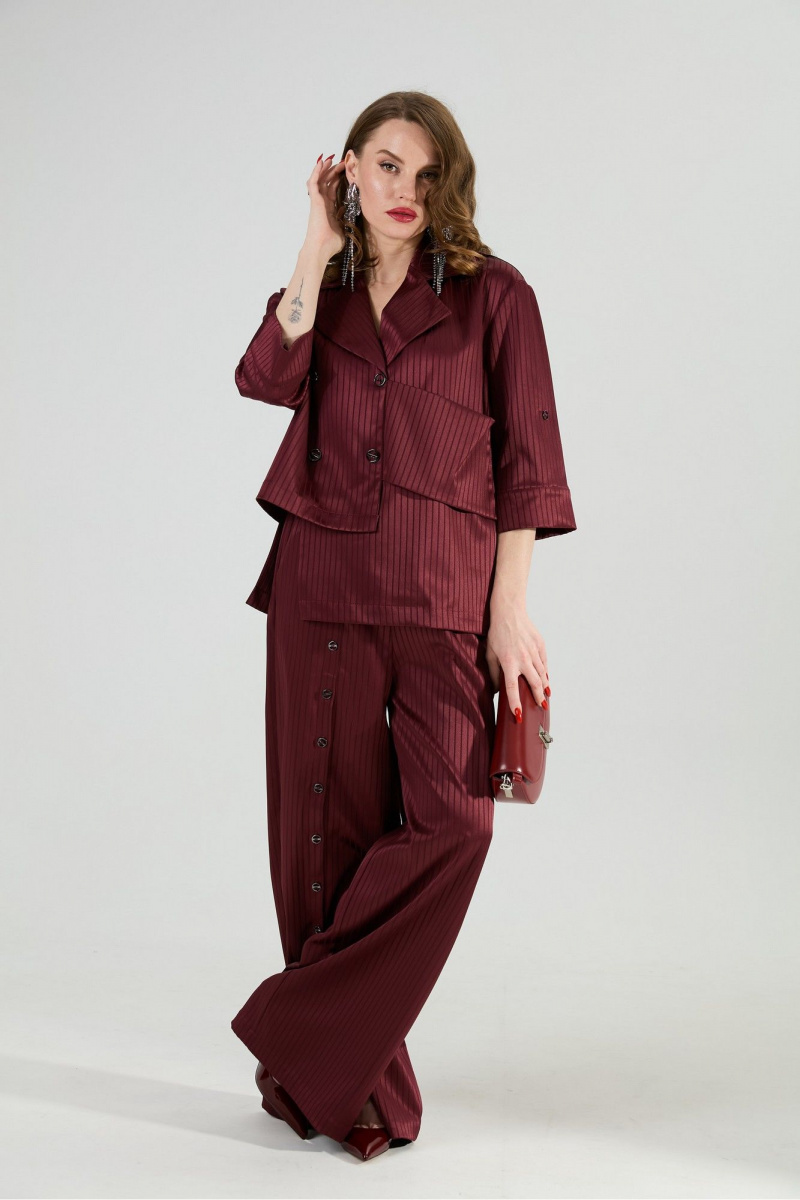 Брючный костюм NikVa 979-5 бургунди_полоска