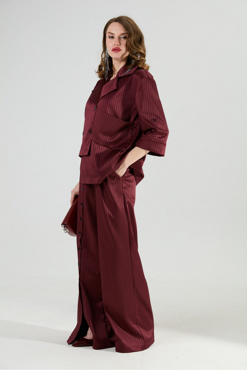 Брючный костюм NikVa 979-5 бургунди_полоска