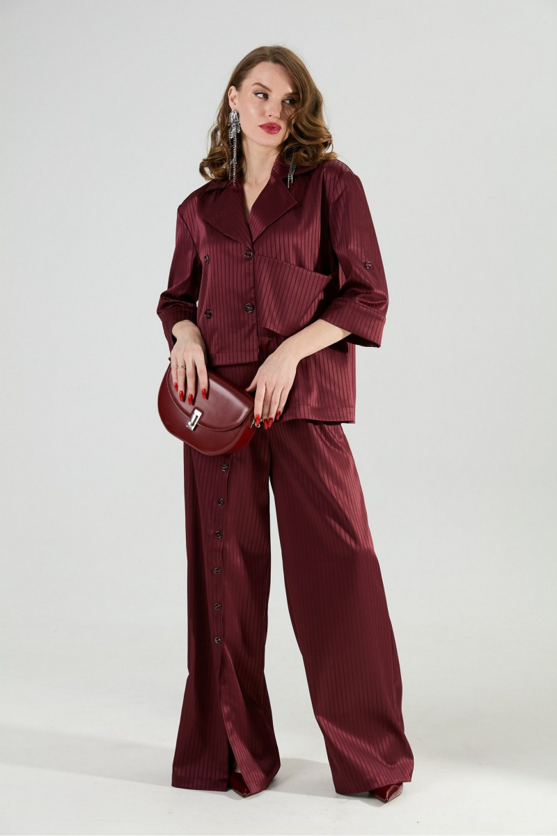 Брючный костюм NikVa 979-5 бургунди_полоска