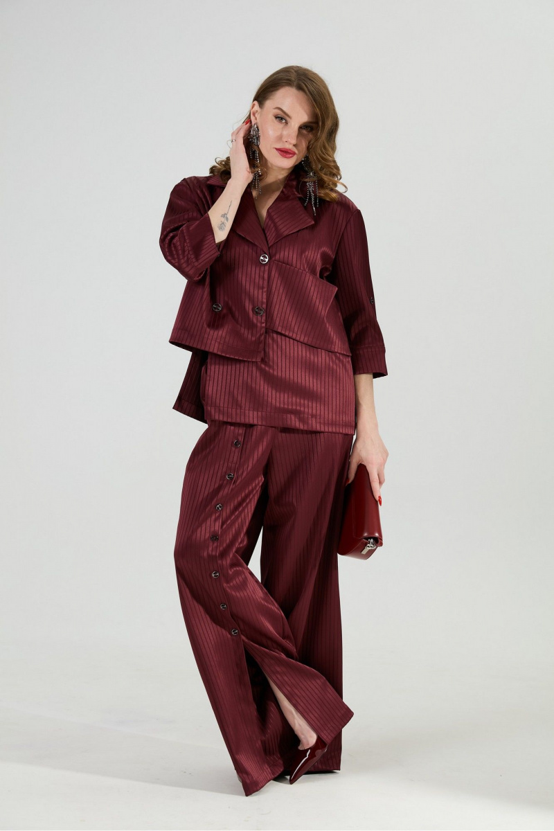 Брючный костюм NikVa 979-5 бургунди_полоска