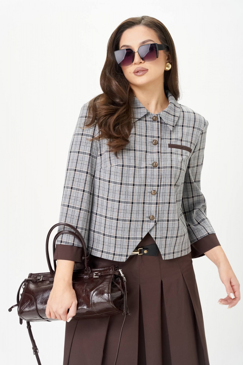 Юбочный костюм Karina deLux M-1418 серо-коричневый