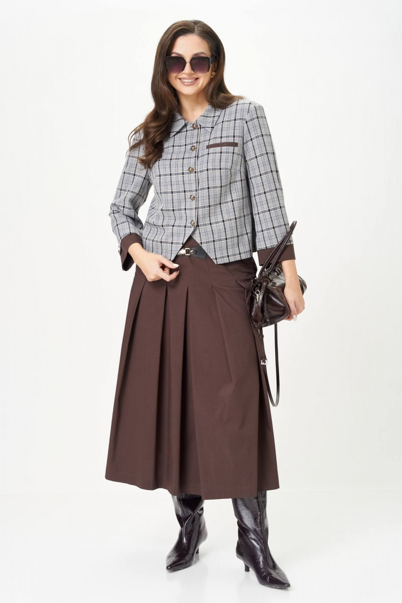 Юбочный костюм Karina deLux M-1418 серо-коричневый