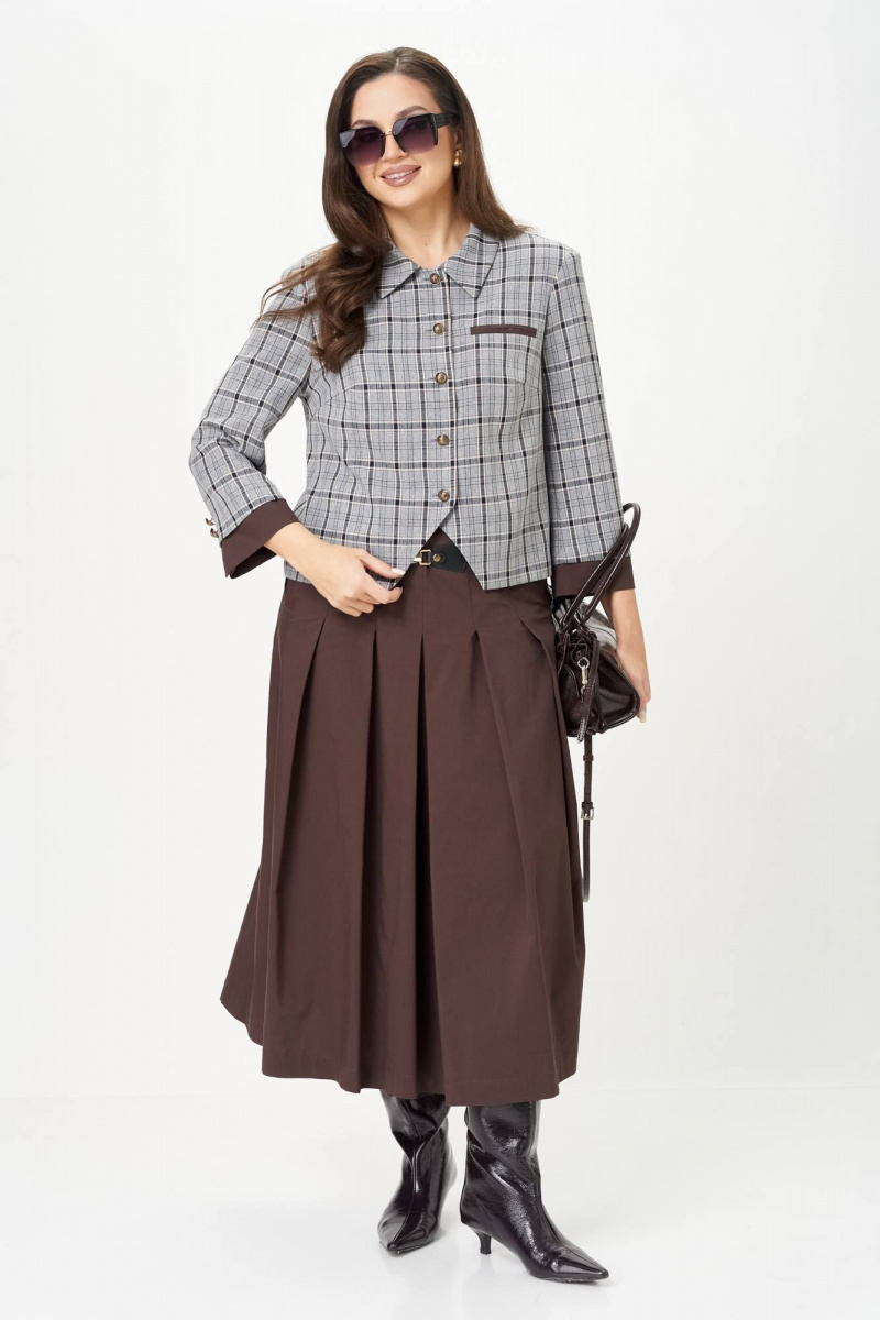 Юбочный костюм Karina deLux M-1418 серо-коричневый
