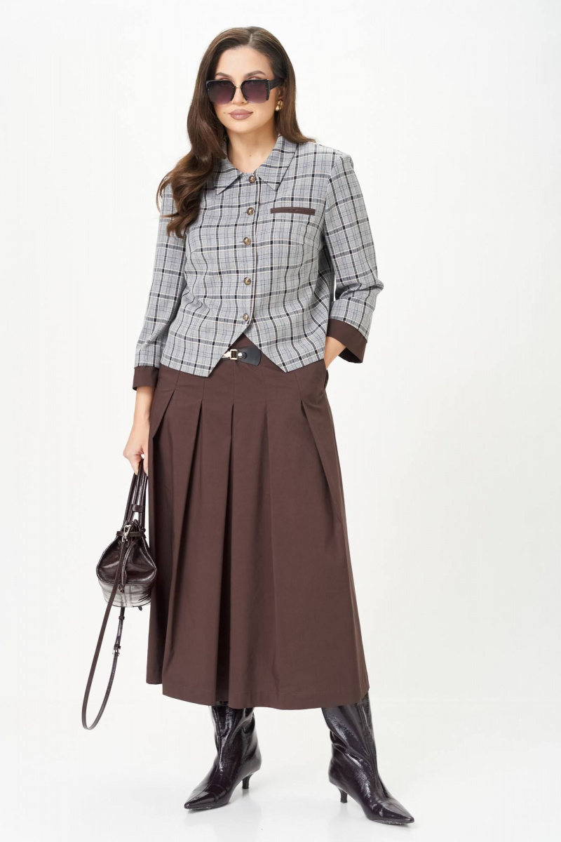 Юбочный костюм Karina deLux M-1418 серо-коричневый