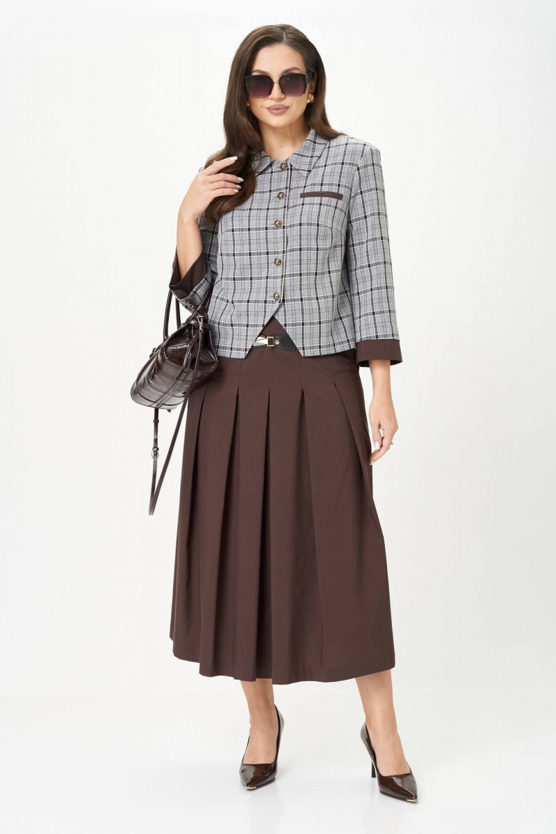 Юбочный костюм Karina deLux M-1418 серо-коричневый