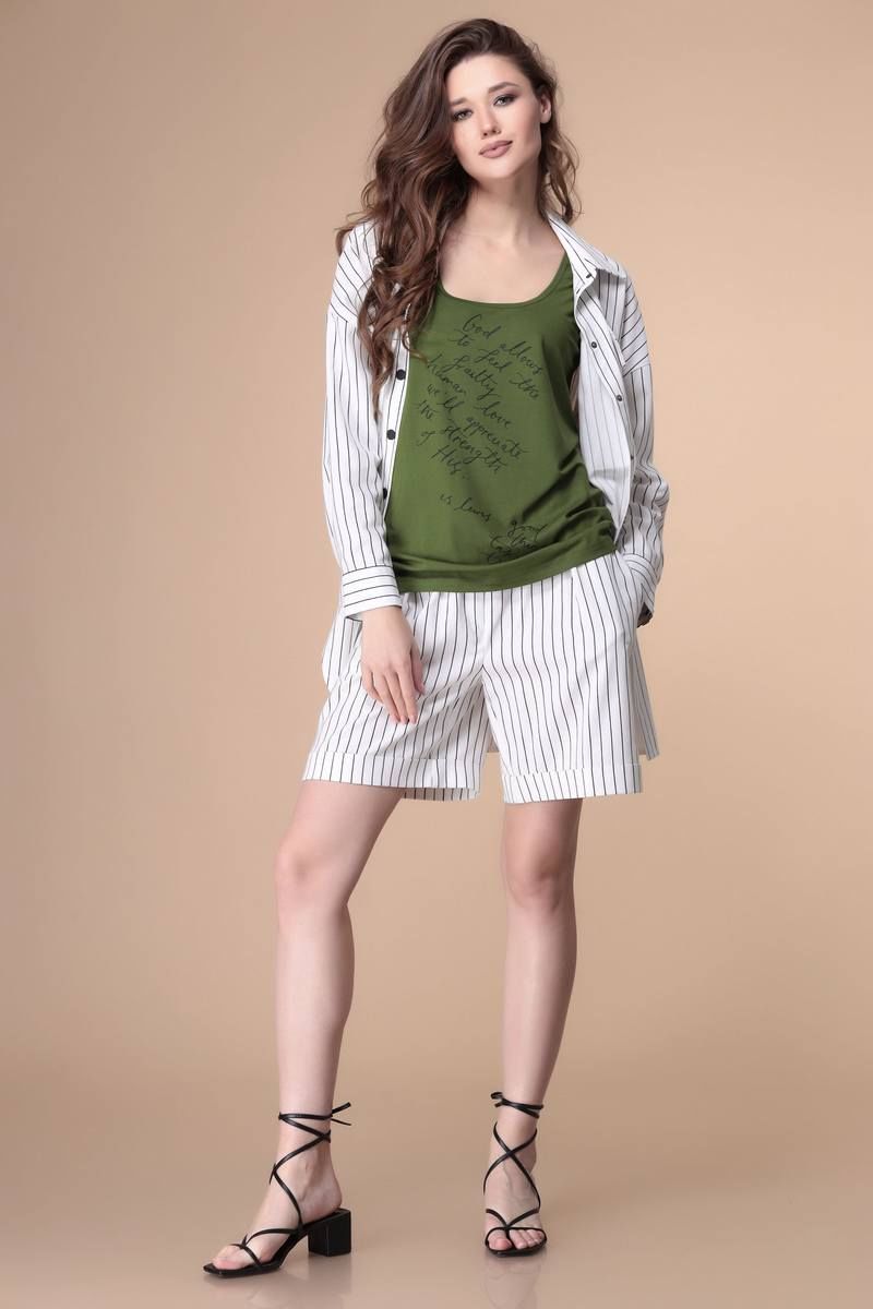 Женский комплект с шортами Romanovich Style 3-2174 белый/зелень