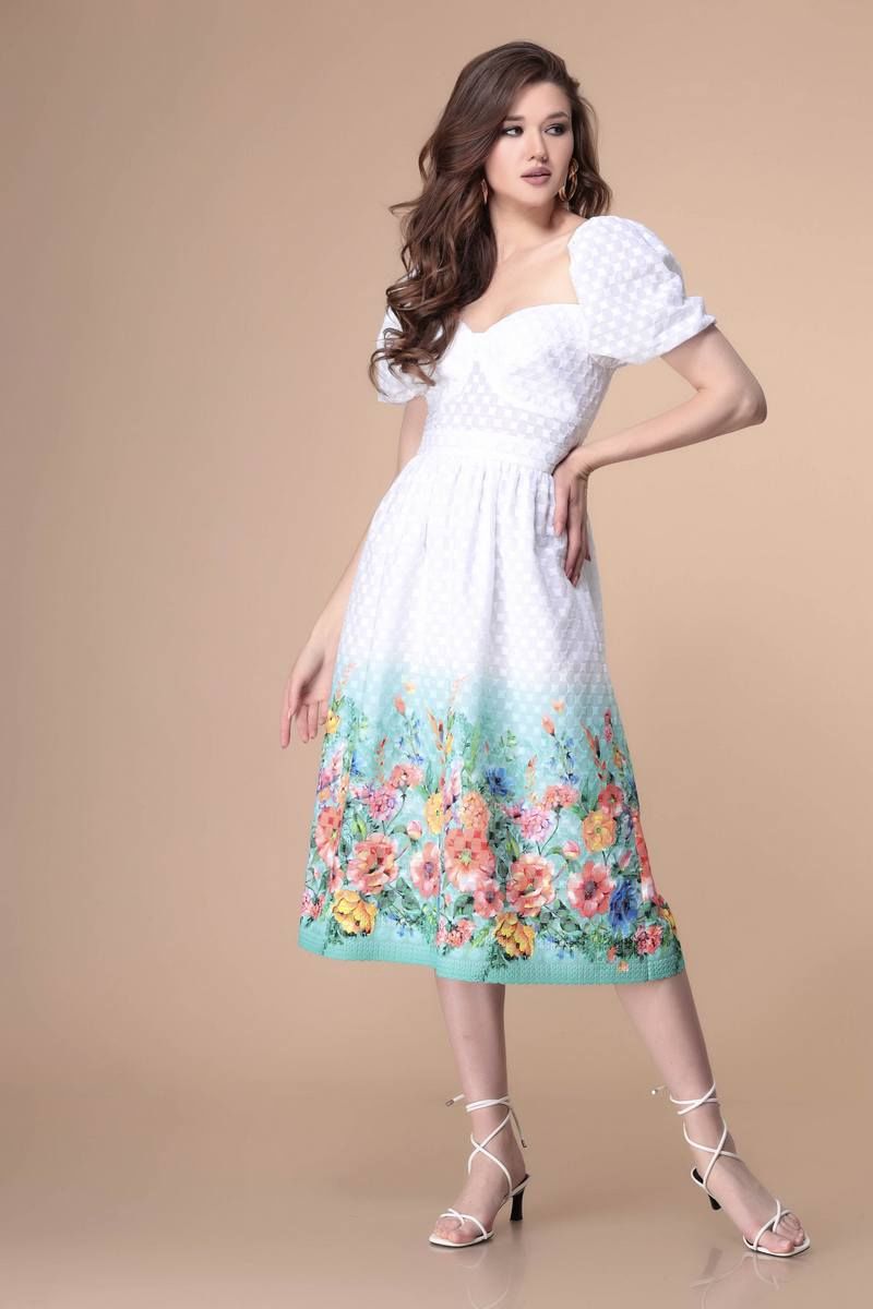 Платья Romanovich Style 1-2171 белый/бирюза