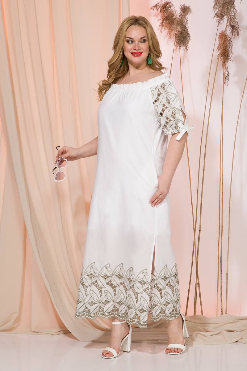 Платье Liliana 976 белый+оливка