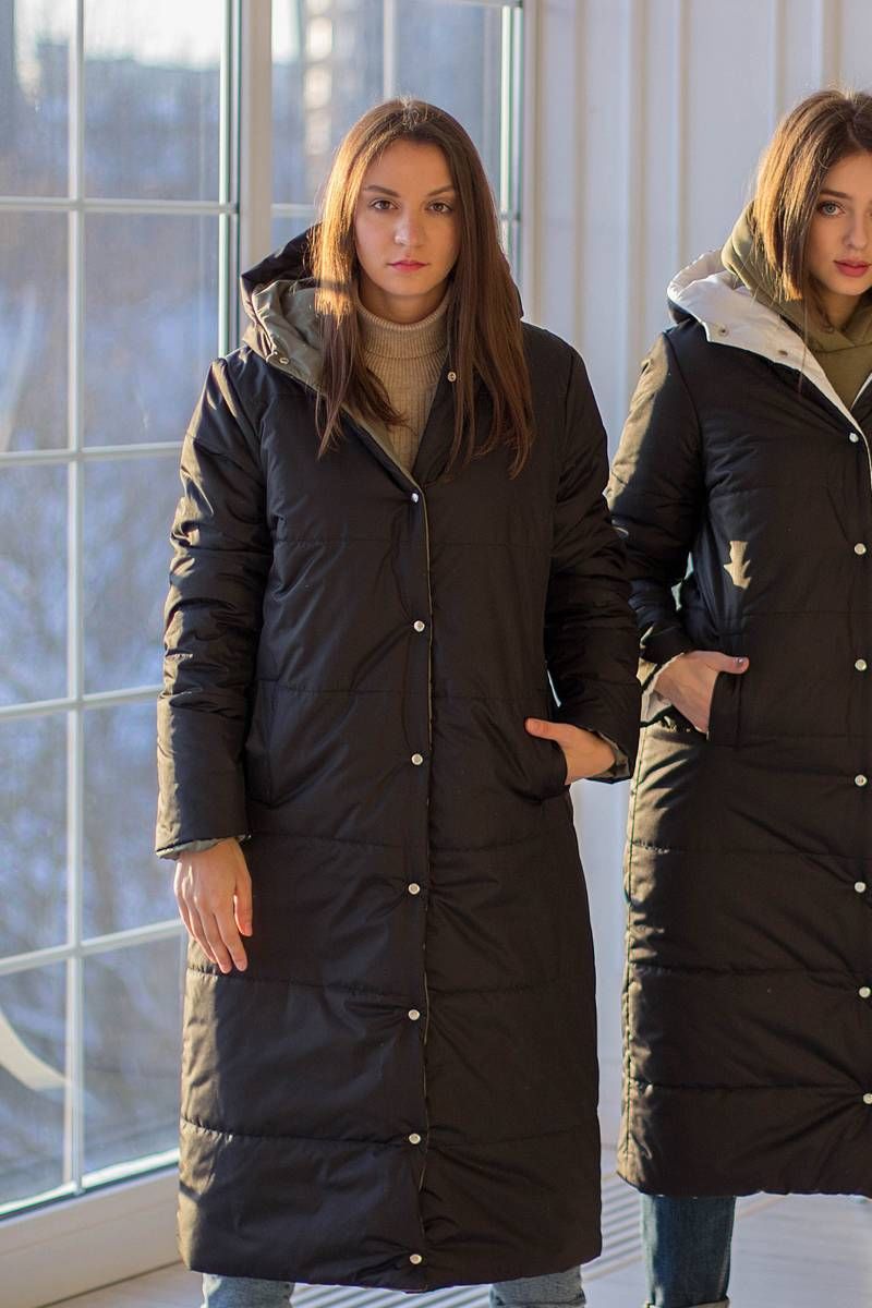 Женское пальто Sisteroom П-044 черно-хаки