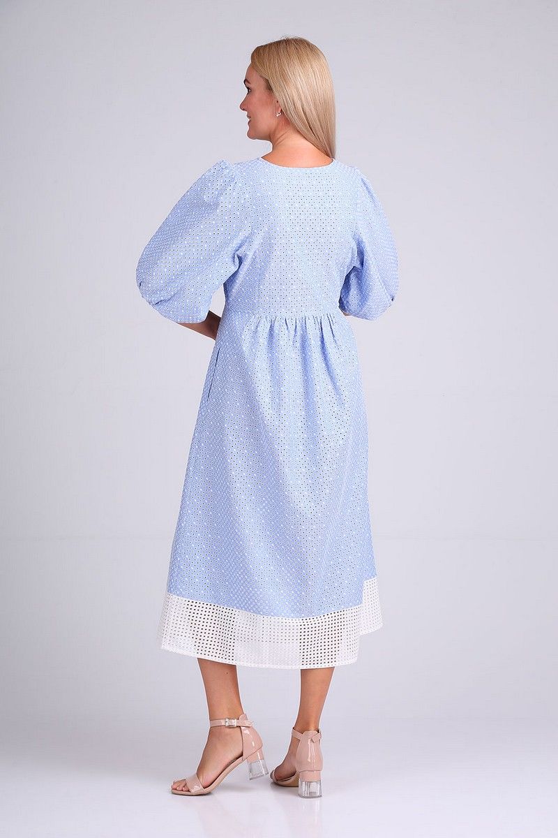 Платье FloVia 4090 голубой+полоска_белый