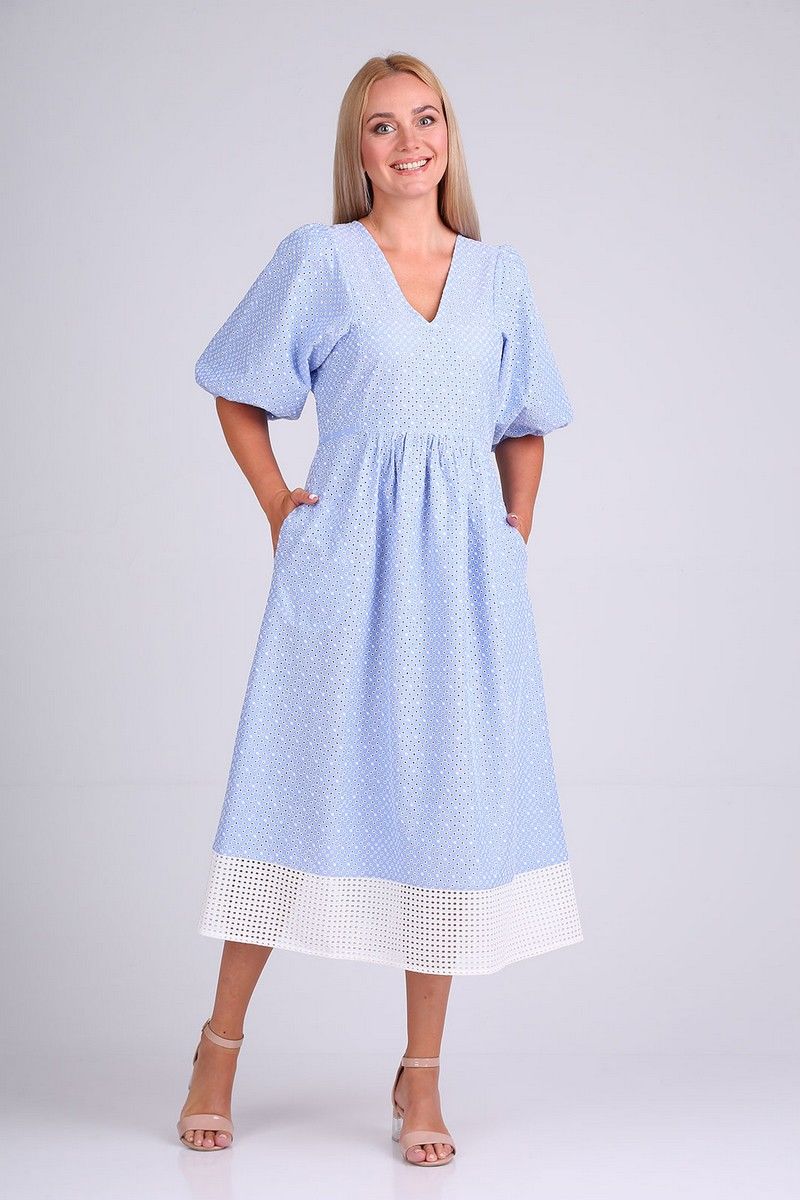 Платье FloVia 4090 голубой+полоска_белый
