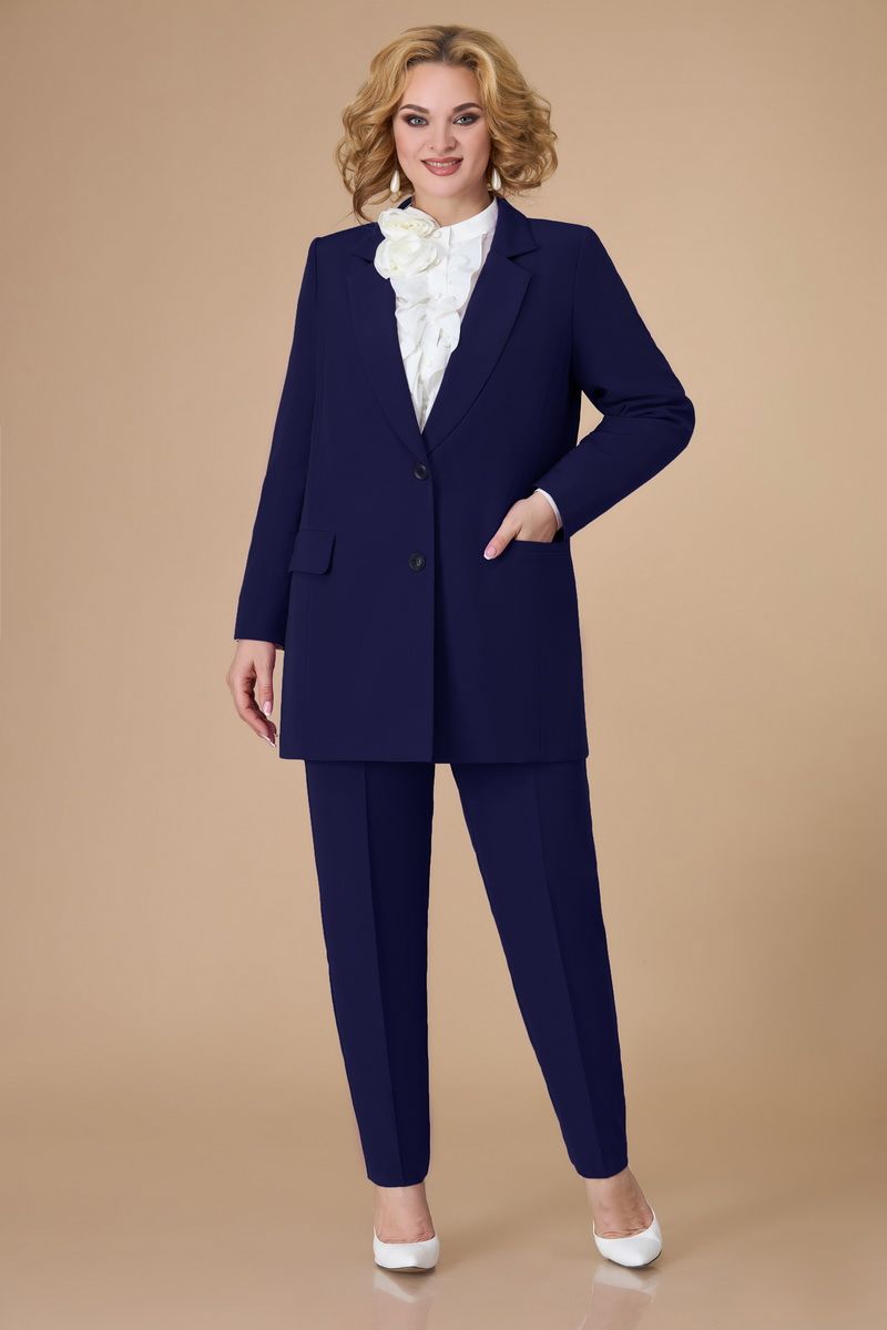 Брючный костюм Svetlana-Style 1581 молочный+темно-синий