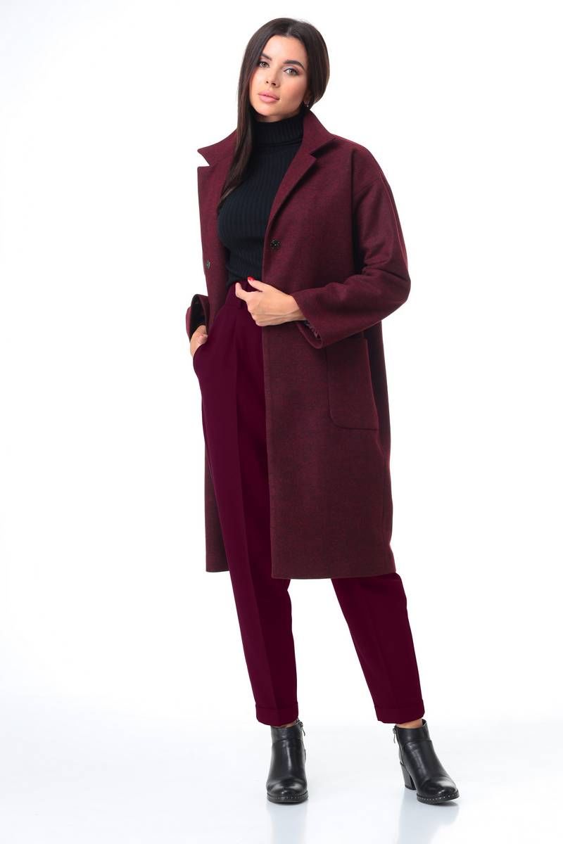 Женский комплект с пальто T&N 7085 бордо+бордо