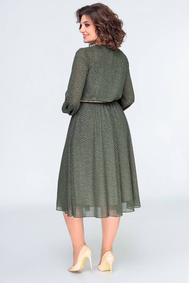 Платье с ремнем Swallow 396 зеленый_в_горошек