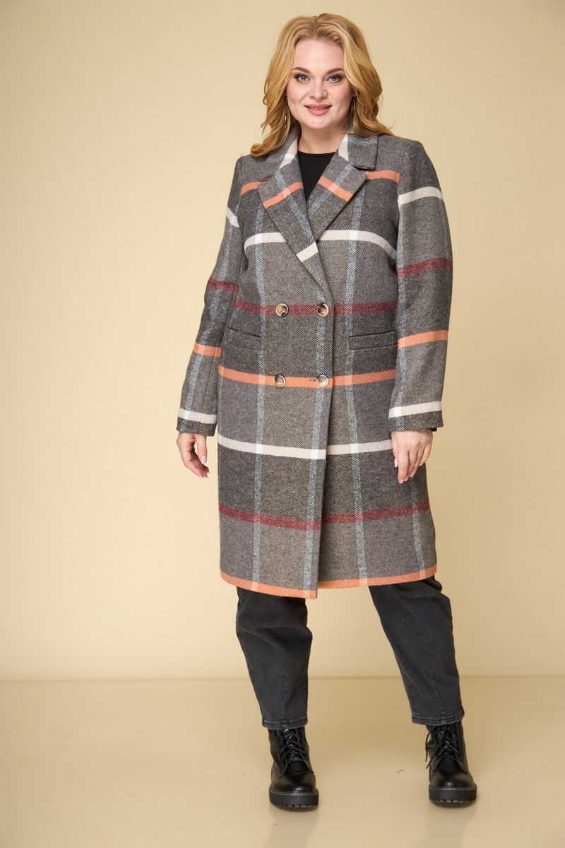 Женское пальто БелЭльСтиль 855-1 26 22 клетка+коричневый