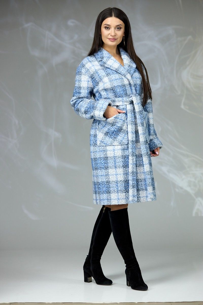 Женское пальто Angelina & Сompany 603 серо-голубой_клетка
