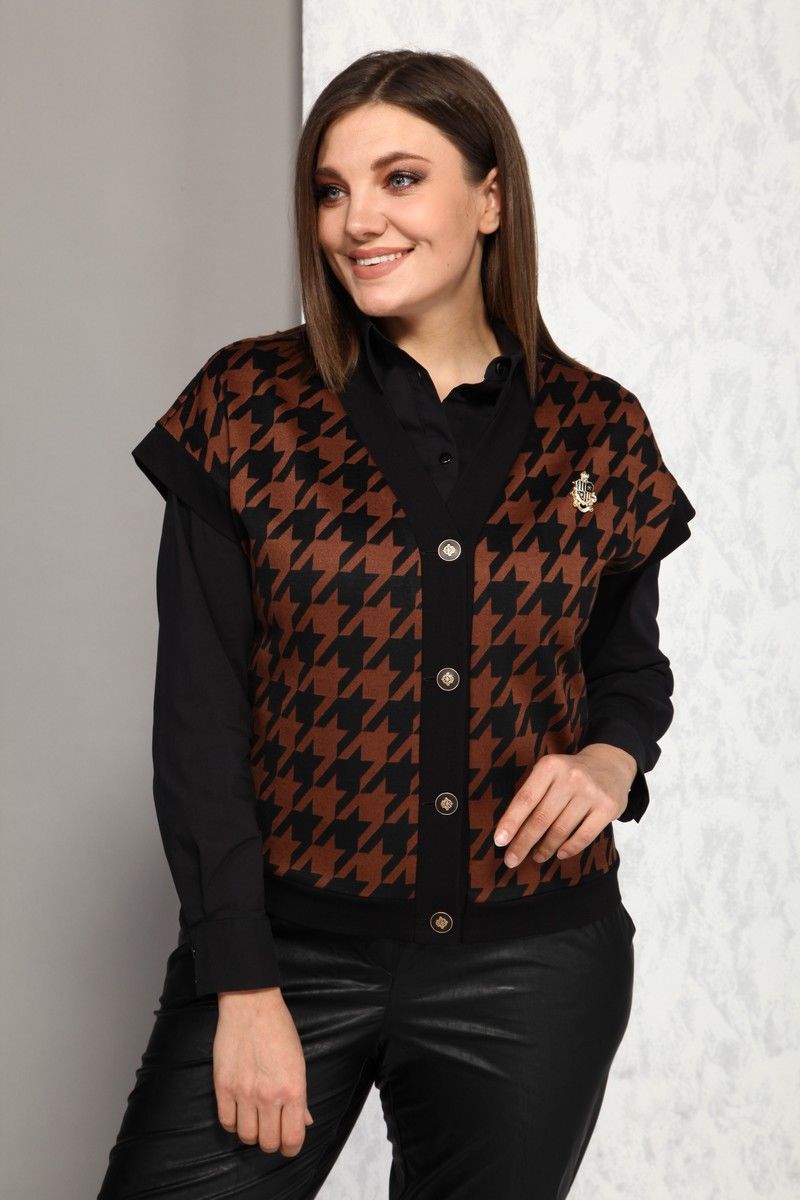 Комплект с блузой Karina deLux М-9936К коричнево-черный