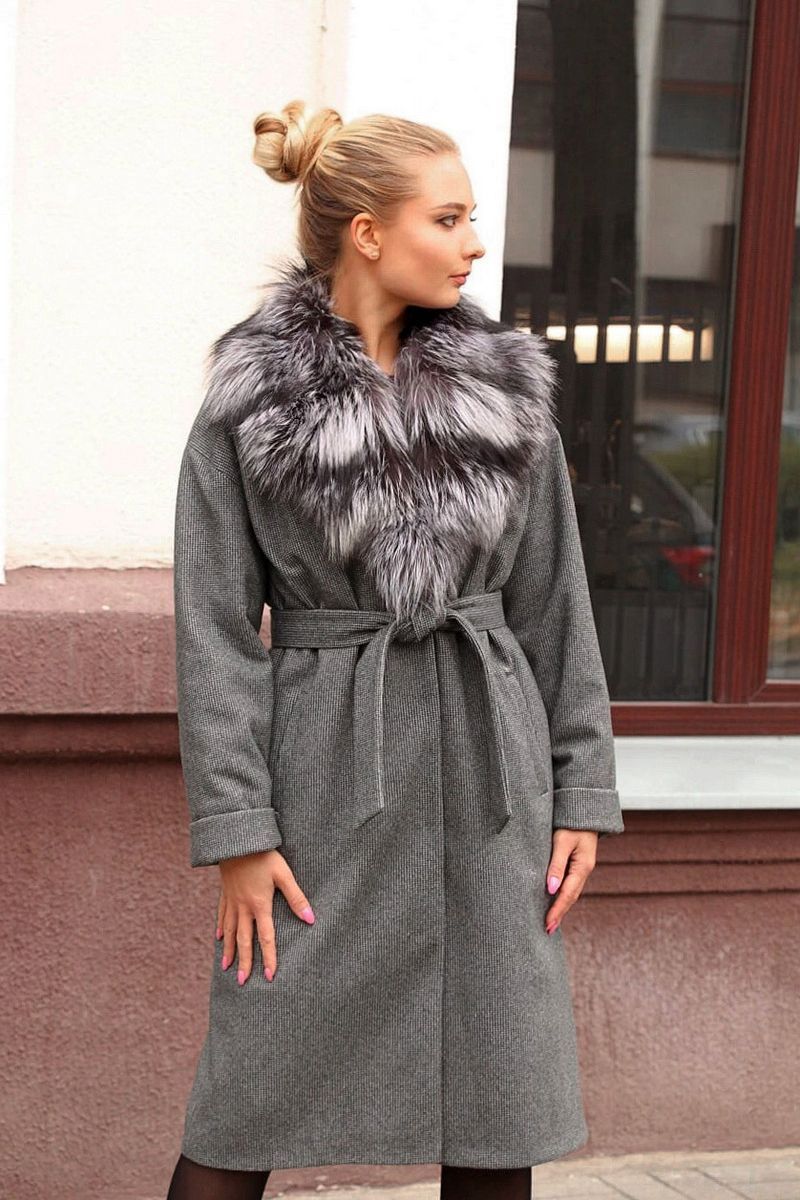 Женское пальто Мехофф Ксения110.02-36 серый+гусиная_лапка