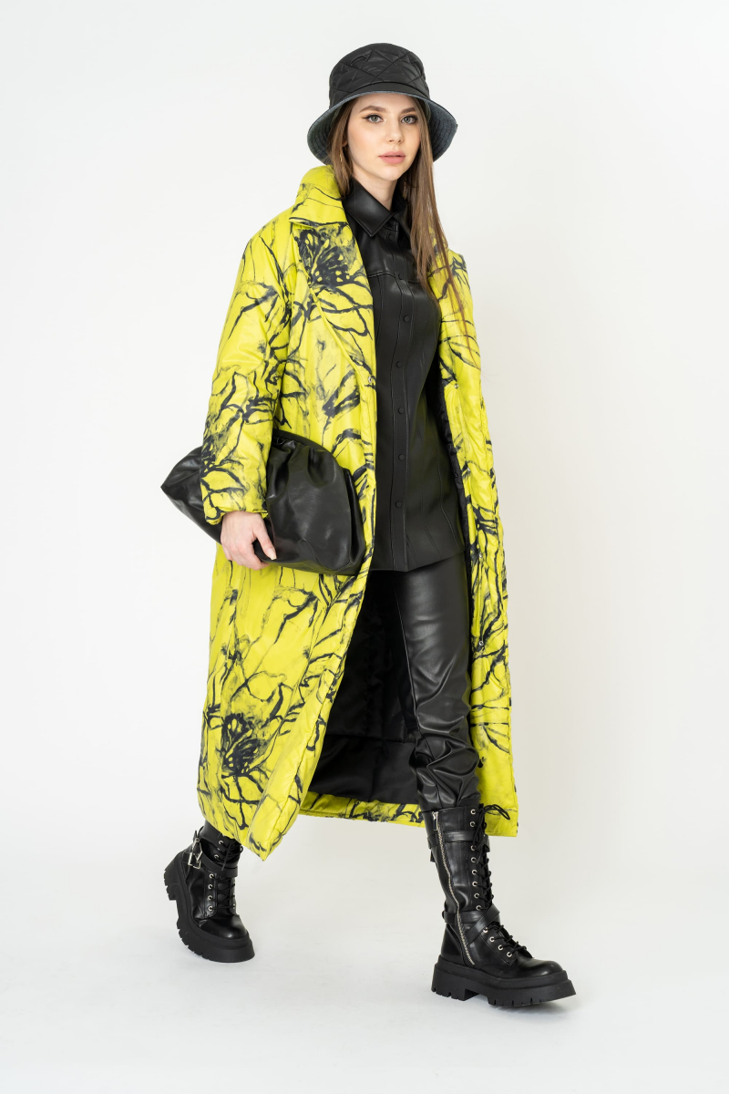 Женское пальто Elema 5-10889-1-170 жёлтый_принт