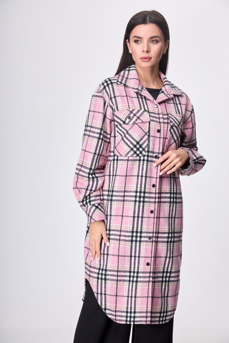 Женское пальто Anelli 935 розовая_клетка