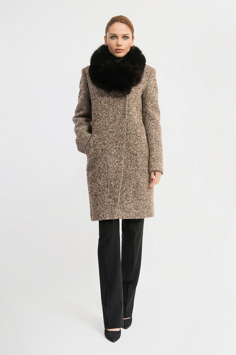 Женское пальто Gotti 115-4м коричневая"елочка"