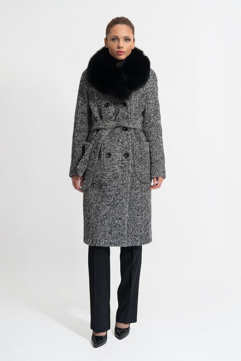 Женское пальто Gotti 153-7м серо-черная"диагональ"