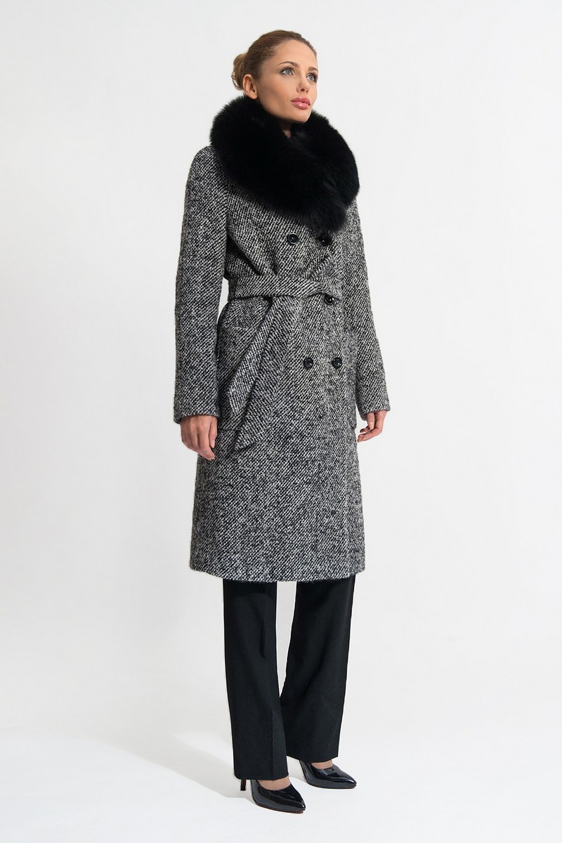 Женское пальто Gotti 153-7м серо-черная"диагональ"