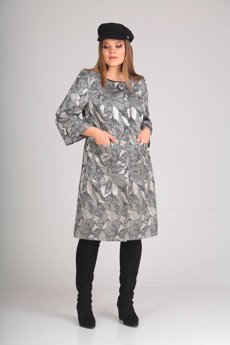 Женское пальто Viola Style 6300 серый_перламутр