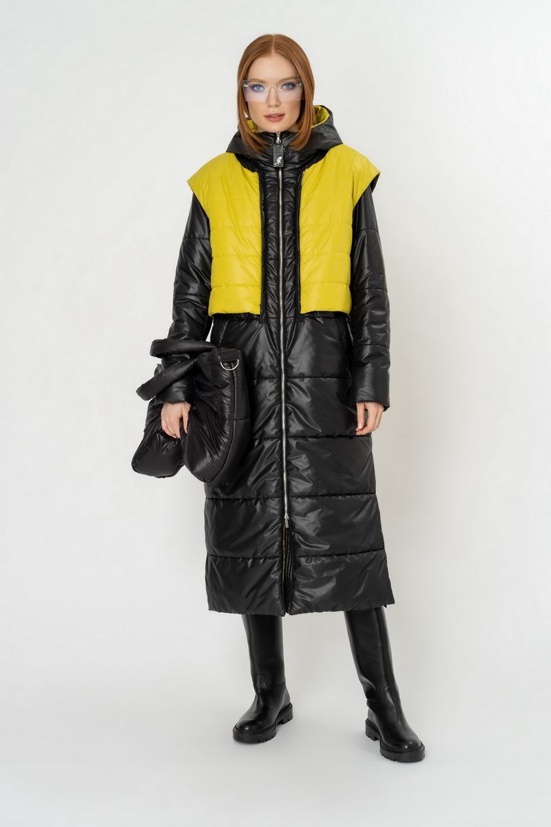 Женское пальто Elema 5-11107-1-164 чёрный/жёлтый