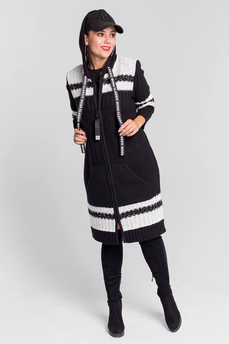Женское пальто Bonadi М-1233 черно-белый
