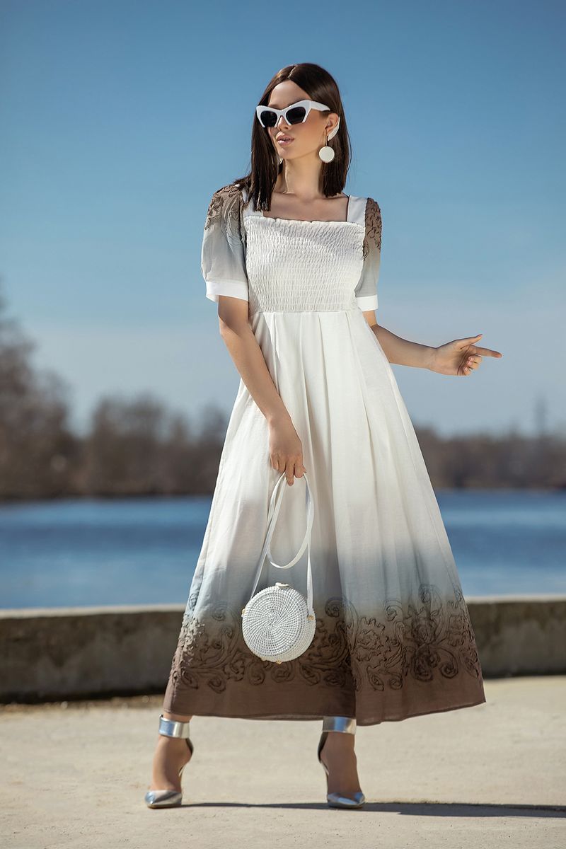 Платья Diva 1410-1 беж-белый