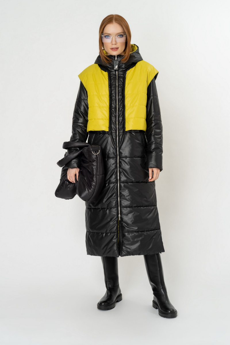 Женское пальто Elema 5-11107-1-170 чёрный/жёлтый
