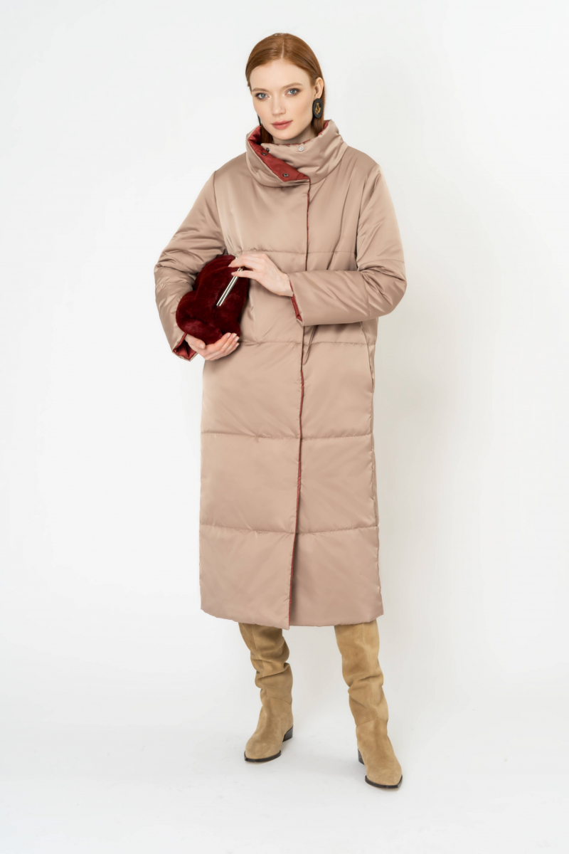 Женское пальто Elema 5-11483-1-164 бордо/бежевый