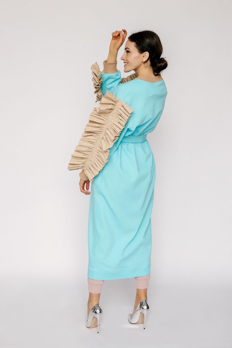 Женское пальто MASHA SKORINA MS-FM-1-001 бирюза-беж
