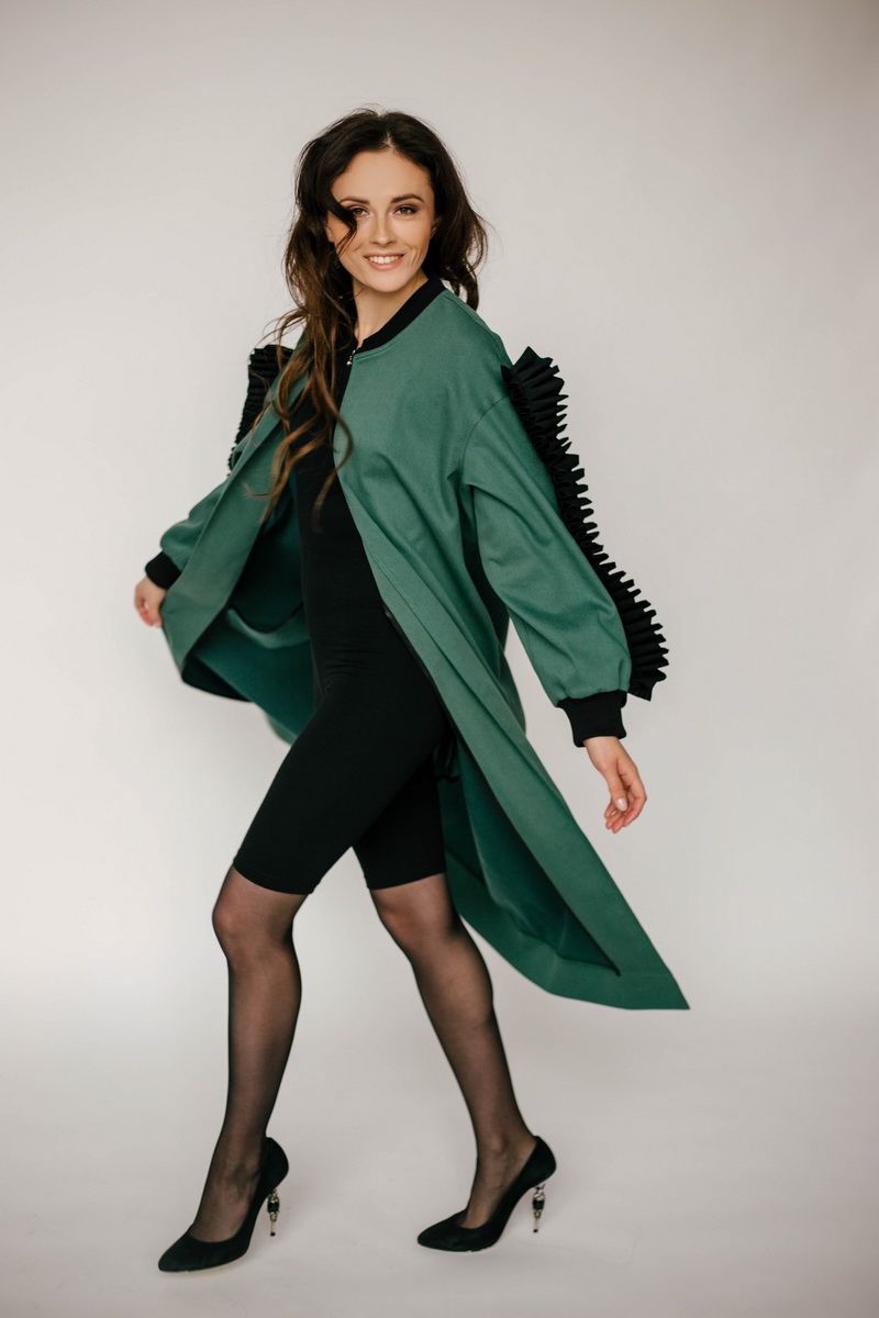Женское пальто MASHA SKORINA MS-FM-1-002 изумруд-чёрный
