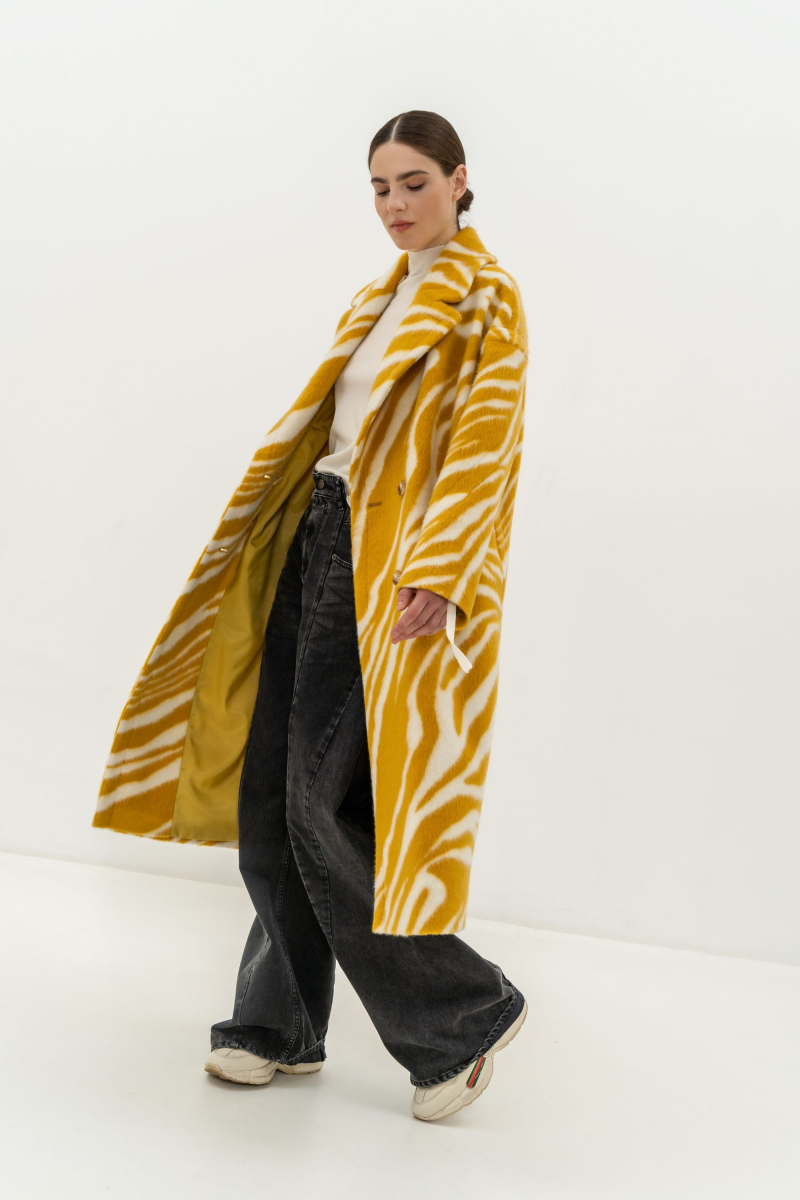 Женское пальто Elema 1-11658-1-170 жёлтый_принт
