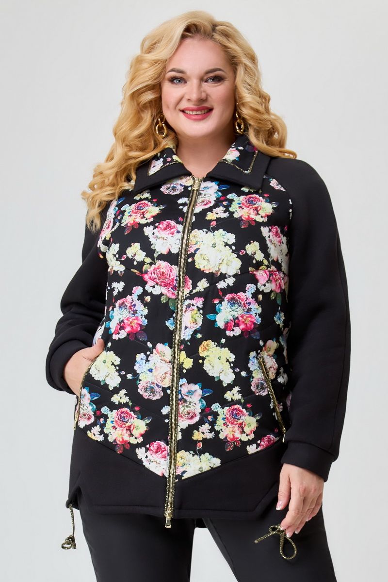 Женская куртка Svetlana-Style 1651 черный+цветы