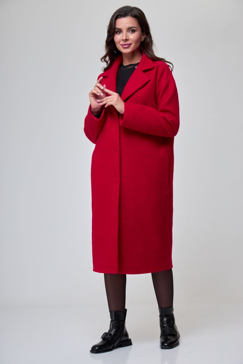 Женское пальто T&N 7296П алый_красный