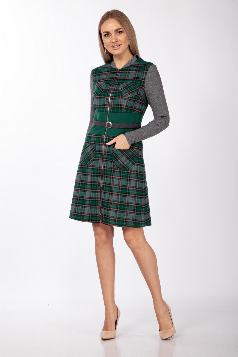 Платья Lady Style Classic 908 серый_с_зеленым