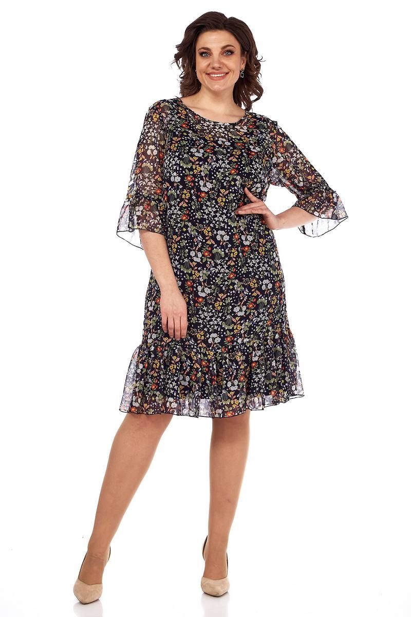 Комплекты с платьем Lady Style Classic 1566/21 темно-синий/цветы
