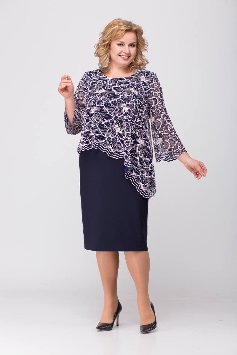 Платья TrikoTex Stil М30-19 синий+пудра