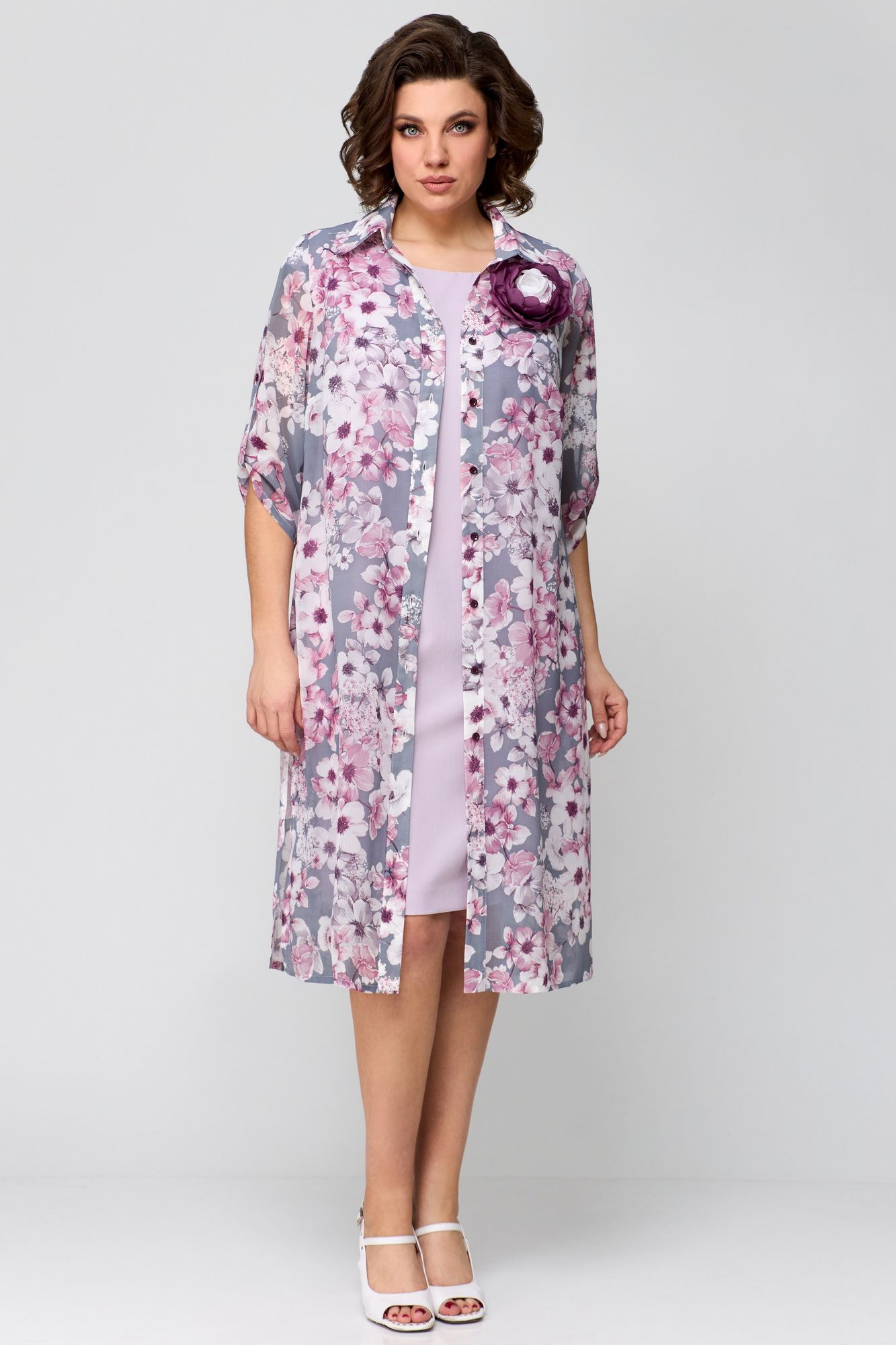 Комплекты с платьем Мишель стиль 1188 розово-серый