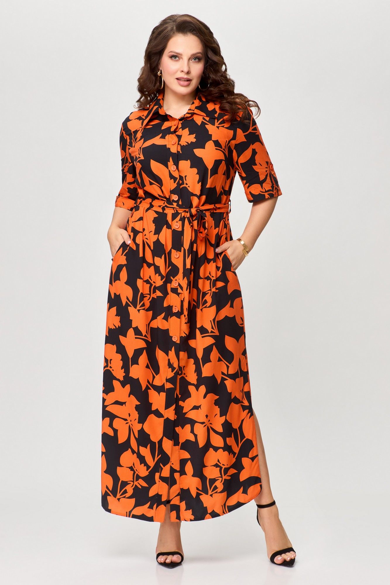 Платья Svetlana-Style 1930 черный+оранжевый_листик
