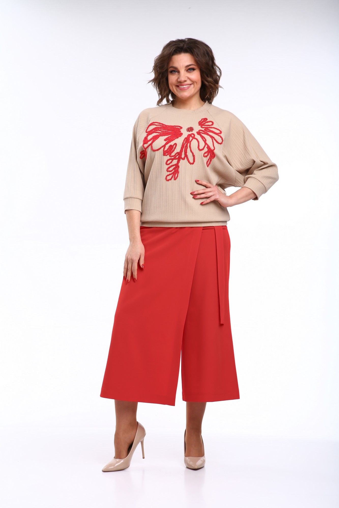 Комплекты брючные Michel chic 1406 бежевый,красный