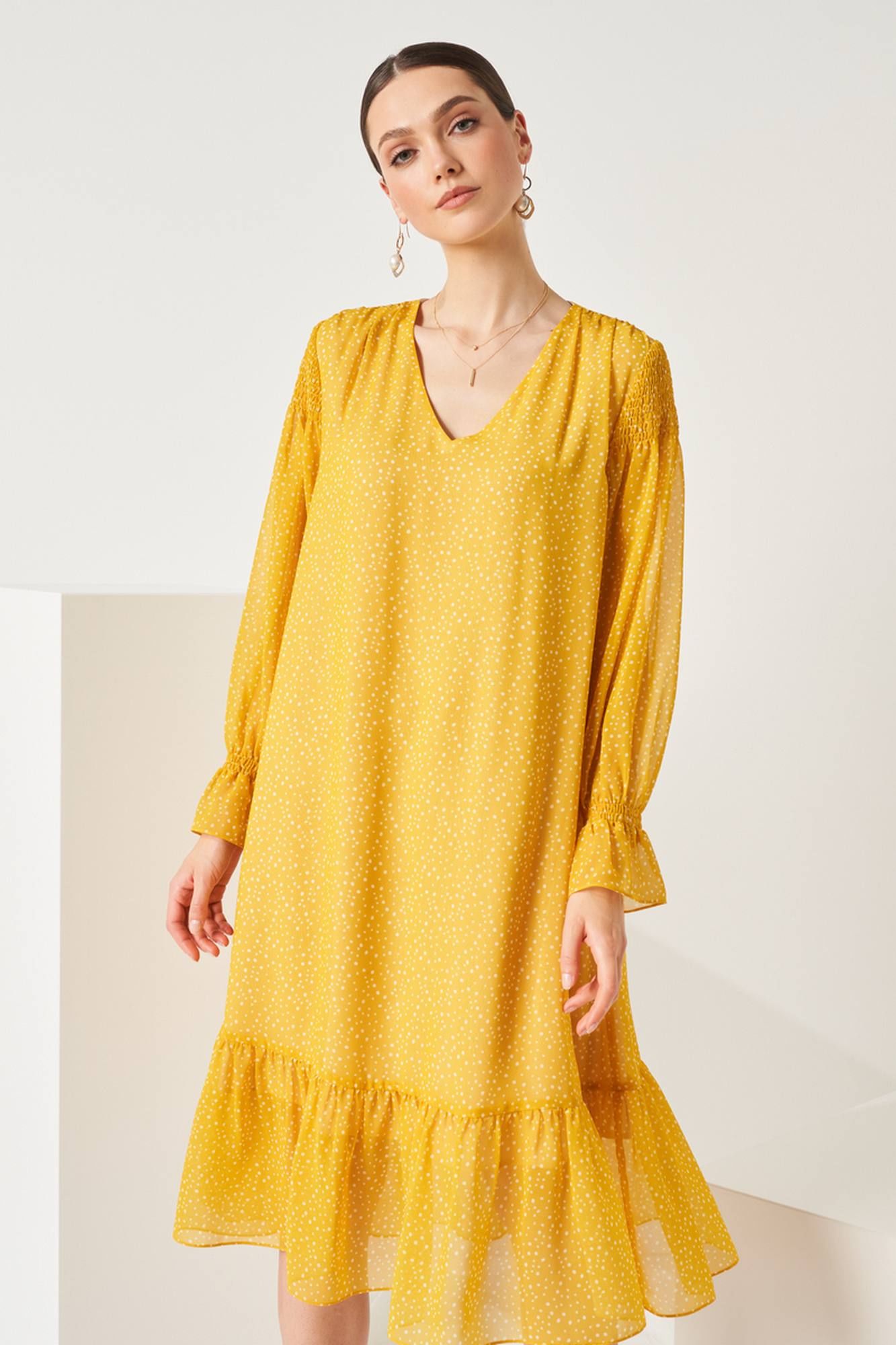 Платья Nelva 51486 горчично-желтый принт