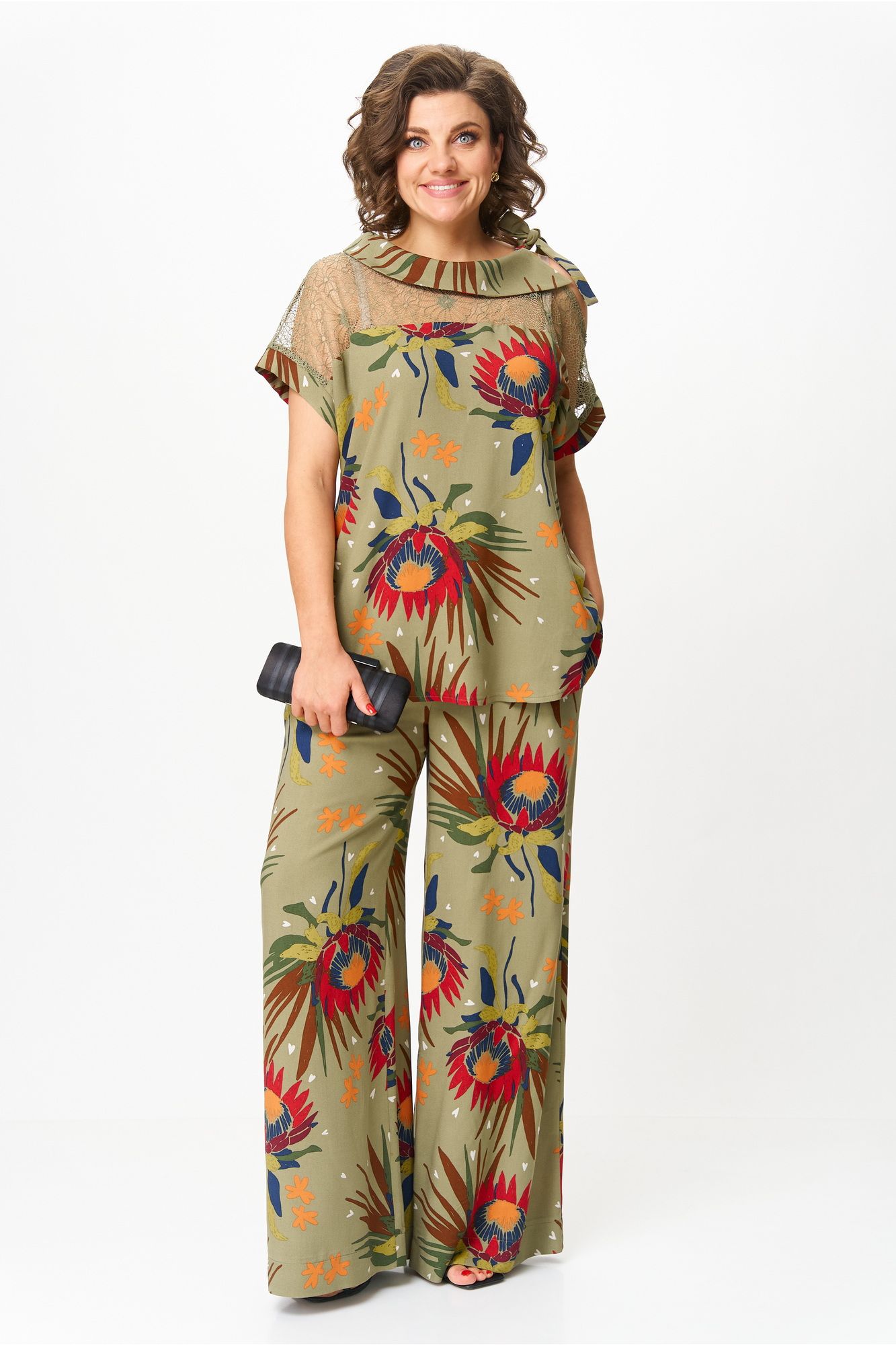 Комплекты брючные Michel chic 1426 хаки_цветы