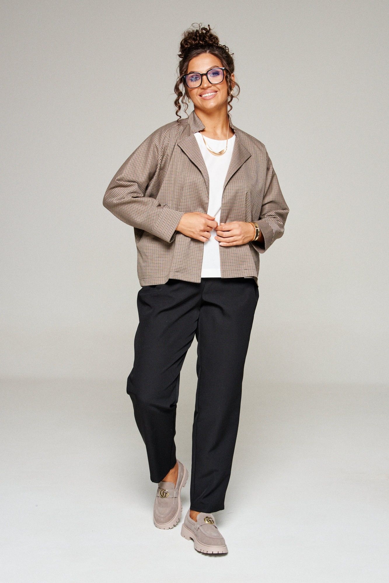 Брючные костюмы Beautiful&Free 6345 бежевая_клетка